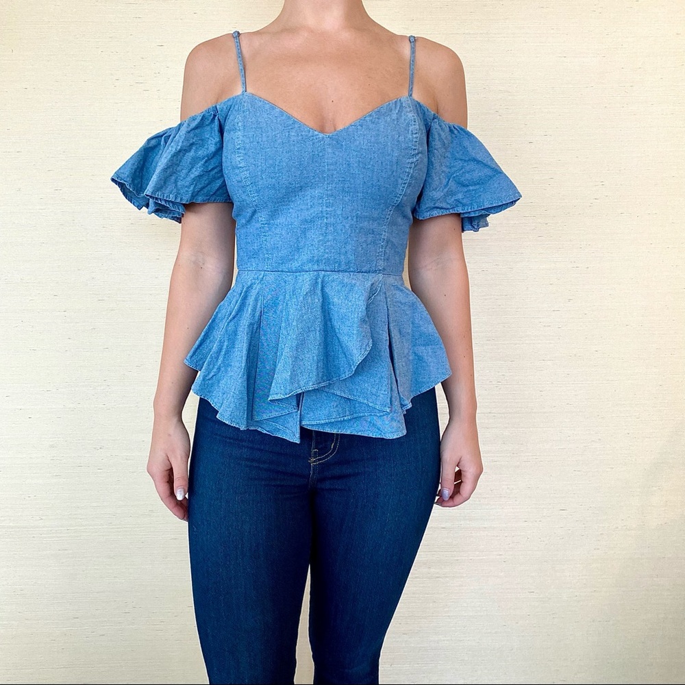 Sea New York denim peplum off the shoulder top